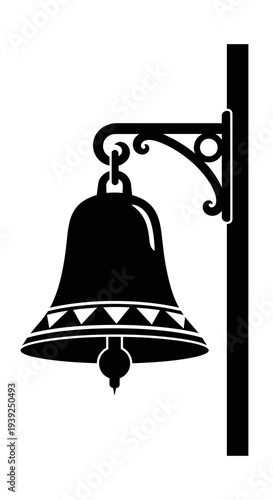Ornamental Metal Bell Tower Ringing from Gothic Church, Signaling Festive Events, Holiday Celebrations and Christmas Cheer in a Victorian Village, Black and White Illustration is Perfect for Print, Gr