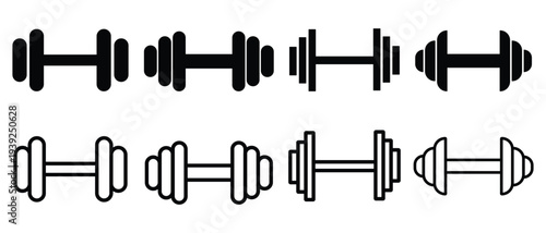 Dumbbell icon set for fitness and exercise. Healthy Lifestyle Icons. Popular silhouette icons of fitness dumbbell on white background. Isolated dumbbell fitness