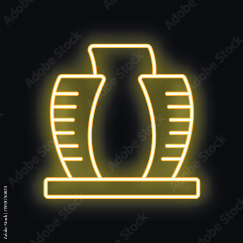 Glowing neon sign representing a measuring tape forming the silhouette of a slim waistline on a black background
