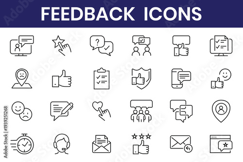 Feedback set of web icons in line style. Feedback and Review icons for web and mobile app. Feedback, testimonial, customer thin line icons.