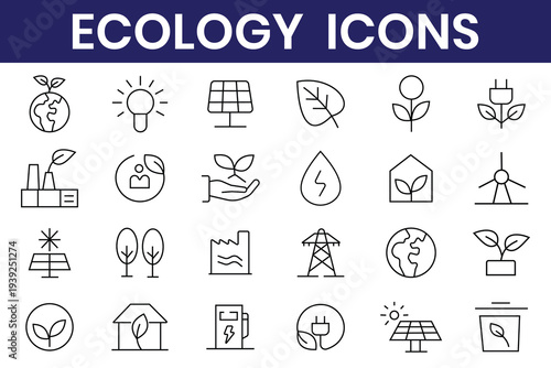Ecology icon set. Ecofriendly icon, nature icons set. Environment, sustainability, nature, recycle, renewable energy; electric bike, eco-friendly, forest, wind power, green symbol. Eco green icons.