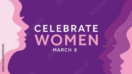 Celebrate women's day with layered female profiles in purple and pink hues international women's day