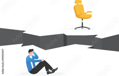 Businessman Sitting Sad Before Chair across Chasm