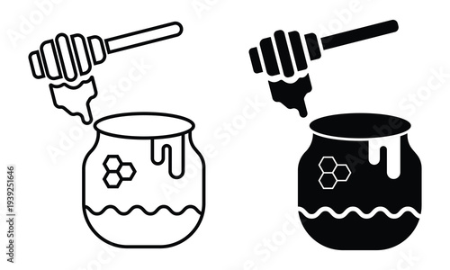 Honey jar icon element Illustration. Trendy Symbol for Design. honey jar icon with wooden dipper dripping bee honey