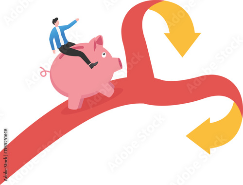 Professional Riding Piggy Bank at Crossroads of Loss