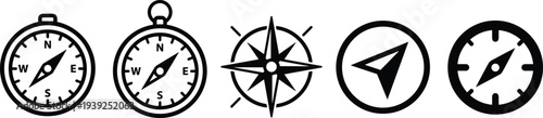 Collection of various compass and navigation icons on for design