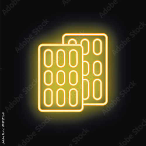 Neon sign representing two blister packs of pills, potentially symbolizing medicine, healthcare, or the pharmaceutical industry