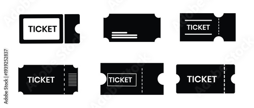 Ticket icon set. Tickets or Coupons symbol. Cinema, theatre, concert or event pass symbol. vector illustration pack for apps and designs 