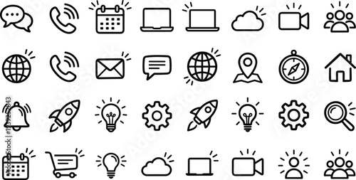 Collection of various business and communication icons in line style