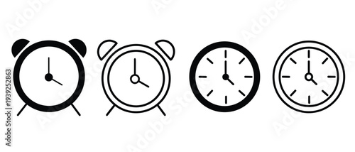 Time icon set. Timer, alarm, schedule, hourglass, clock icons. Clock icon. Time symbol