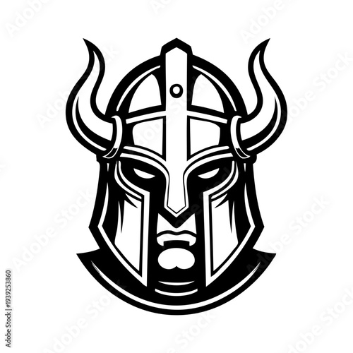 Logo vikingo nórdico. Icono con guerrero nórdico con casco bárbaro con cuernos