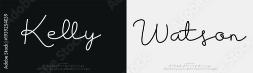 Kelly Watson, Script minimal luxury font alphabet logo. Typography beauty fashion elegant minimalist serif italic fonts decorative wedding vintage retro logos. vector illustration
