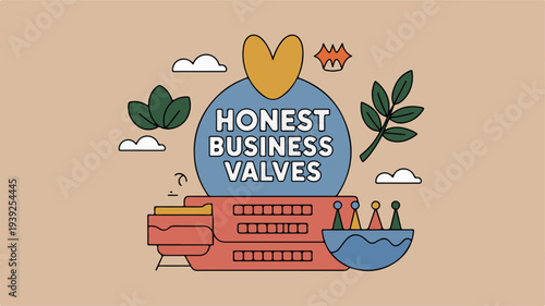 Illustration of honest business values concept with books and people around a globe