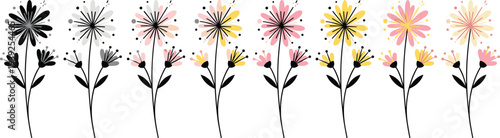 Colorful floral border with various flowers for decoration and design