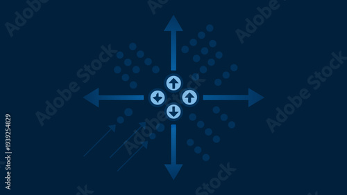 Dynamic intersecting neon arrows creating a futuristic navigation concept on dark blue background with glowing effect