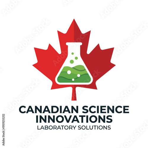 This logo features the Canadian flag alongside a laboratory flask, symbolizing scientific innovation. A great representation for businesses or organizations focusing on research and development.