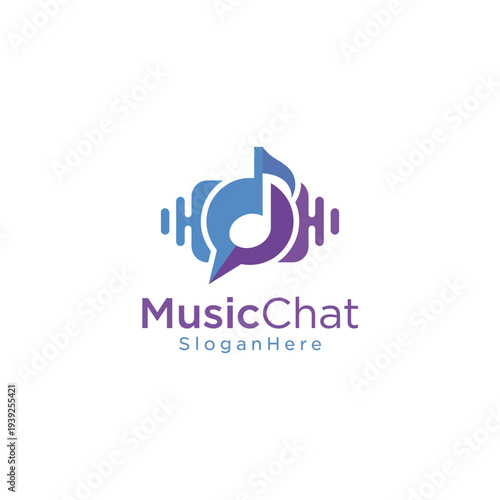 A unique logo for MusicChat that combines musical elements with chat bubbles, representing an engaging platform for music lovers to connect and share their passion.