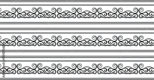 Black and white ornamental border design with horizontal stripes