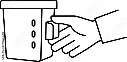 A hand inserting a card into a card reader on a with a simple black line drawing