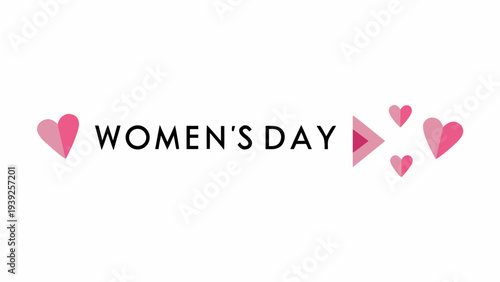 Pastel pink hearts celebrate women's day with minimalist design and floating symbols on white background