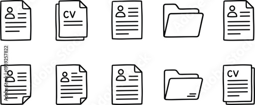 Collection of various resume and cv file icons in simple line style