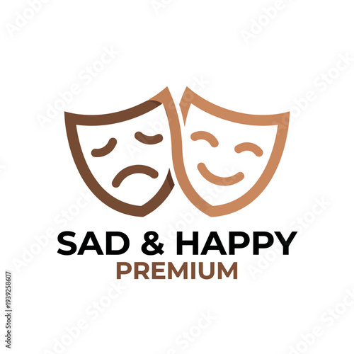 The logo features sad and happy masks symbolizing the range of human emotions, merging art and psychology to represent the complexity of feelings and experiences.