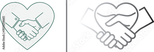 A diverse collection of minimalist vector icons featuring handshake symbols, hearts, and speech bubbles, representing trust, professional cooperation, and empathetic communication.