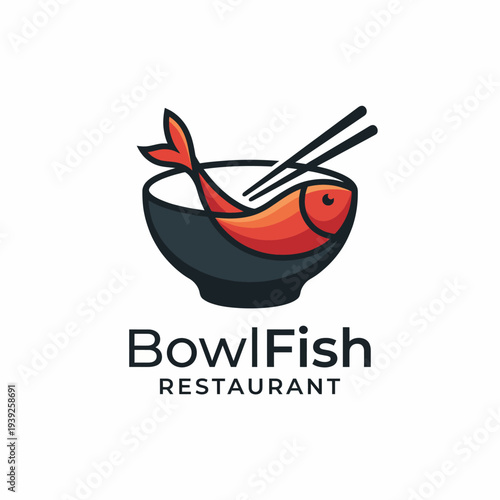 An artistic logo showcasing a fish within a bowl, representing a restaurant theme, combining creativity and culinary branding that highlights freshness and marine cuisine.