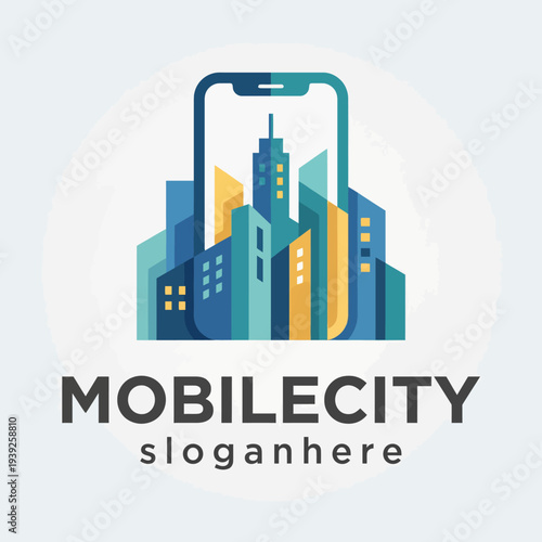 The mobile city concept illustrates an urban landscape emerging from a smartphone, symbolizing the integration of technology with city life, innovation, and connectivity.