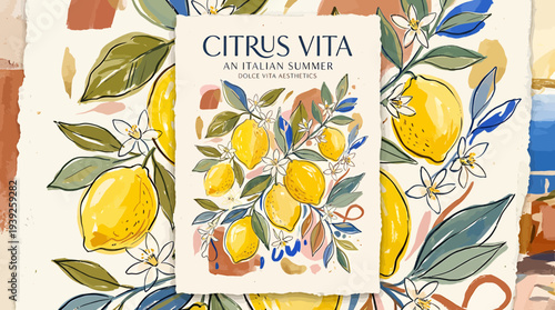 A vibrant illustration of lemons and flowers on a colorful background with a book cover titled Citrus Vita