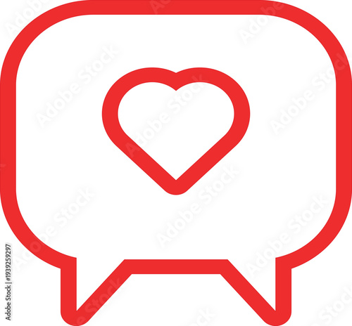 Red heart speech bubble icon, love message symbol, communication and affection concept