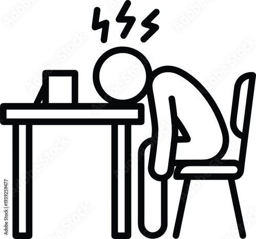 A person sitting at a desk appearing to fall asleep or feeling tired
