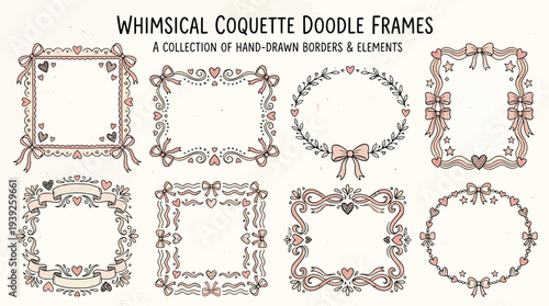 A collection of whimsical hand-drawn borders and elements in a doodle style
