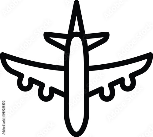 Black line drawing of an airplane viewed from below
