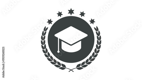 Graduation symbol with laurel wreath and stars background