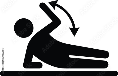 Black silhouette of a person doing a side plank exercise with arrows indicating movement