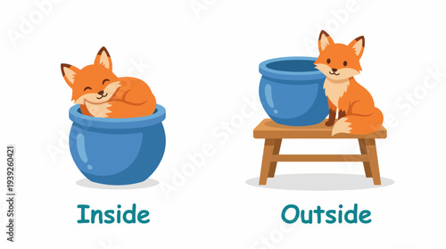 This adorable illustration features a fox in a pot, symbolizing comfort and safety inside, while showcasing the fox sitting outside, capturing themes of exploration and freedom.