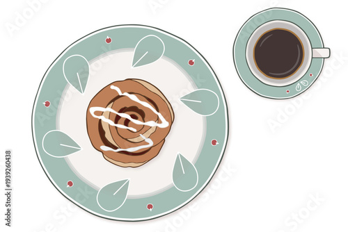 シナモンロールとコーヒーの北欧朝食セット（カラー）