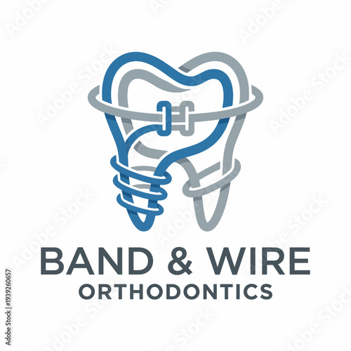 This image presents a bold logo design showcasing a stylized tooth with braces, reflecting the professionalism of orthodontic services and dental care facilities.