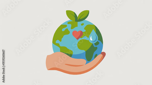 Earth with heart and leaves in hand eco friendly symbol for environmental conservation and care