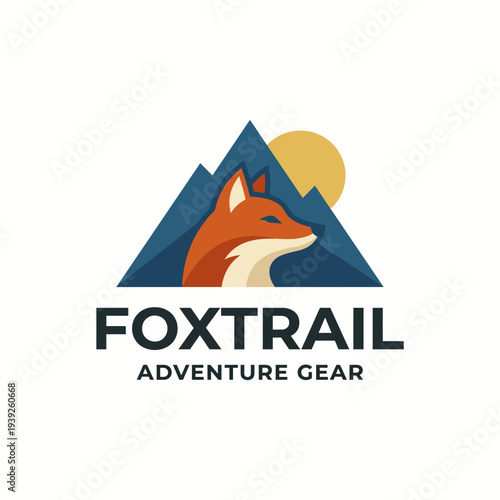 A modern logo design featuring a fox and mountains that conveys adventurism and outdoor exploration, perfectly capturing the essence of an adventure gear brand.