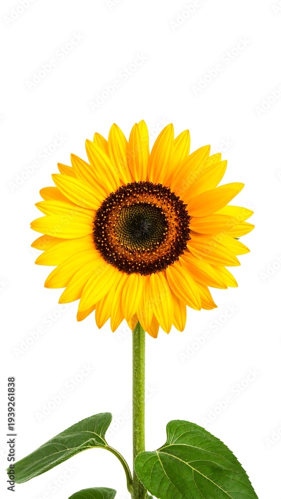 Obraz premium Single sunflower against white