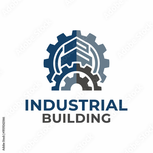 This logo design features a modern industrial theme, using gears and a building silhouette to convey strength and innovation in construction-related fields.