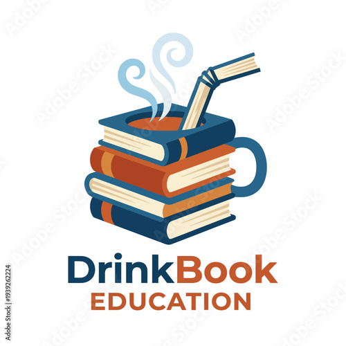 A whimsical illustration combining books and a drink, symbolizing the joy of learning and education. Perfect for representing study, reading, and intellectual pursuits in a playful way.