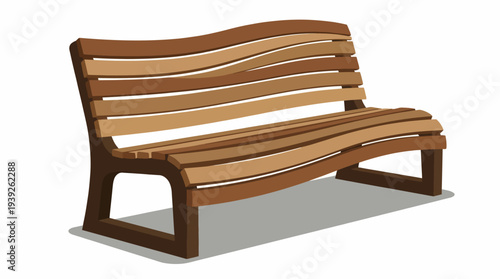 An artistic illustration of a modern wooden bench, showcasing sleek lines and a unique design that combines functionality with aesthetic appeal for outdoor or park settings.