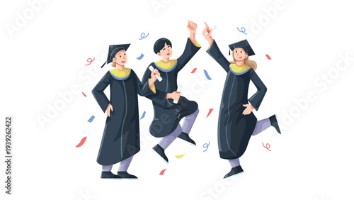 Jubilant graduates celebrating their academic achievements together joyfully.