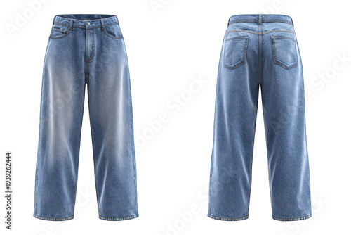 Men Wide Leg Denim Jeans Front and Back View Fashion Mockup