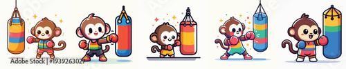 cute monkey vector boxing training