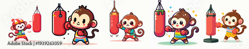 cute monkey vector boxing training