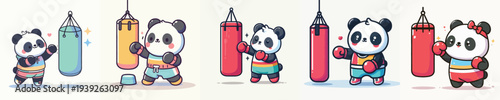 cute panda vector boxing training